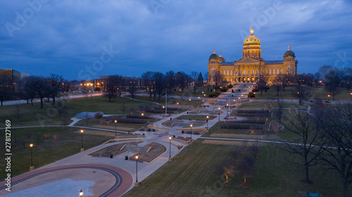 Night Falls as Storm Brews at the Iowa State Capital Building