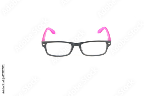 Black and pink frame sunglasses isolated on white background.