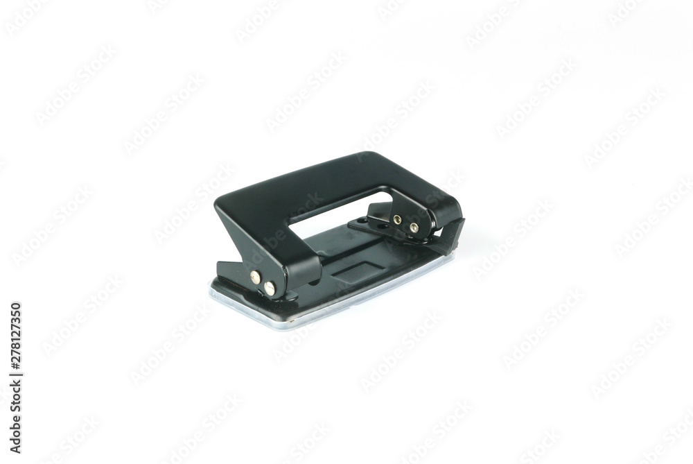 Black Office Paper Metal Stationary Hole Puncher isolated on white background, Black Office Paper Metal Stationary Hole Puncher isolated on white background,