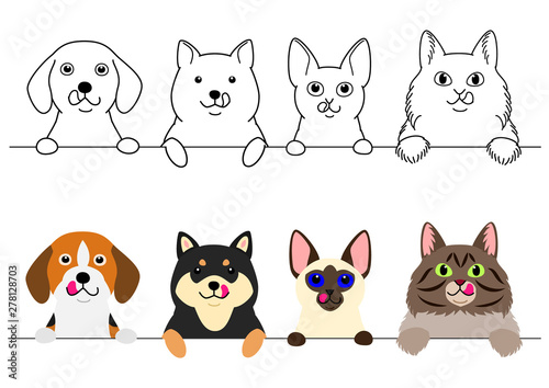 cats and small dogs licking their lips in a row