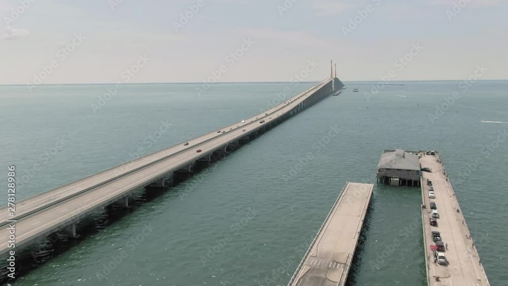 Aerial: Traffic on the Tampa bay Sunshine Skyway bridge. Tampa, Florida. Aerial: Traffic on the Tampa bay Sunshine Skyway bridge. Tampa, Florida.
