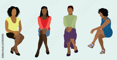 Sitting Black women Wearing Dresses and Skirts