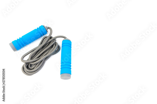 Skipping rope or jumping rope isolated on white background. Selective focus and crop fragment