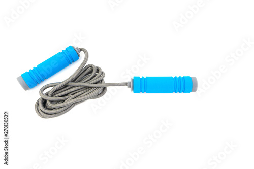 Skipping rope or jumping rope isolated on white background. Selective focus and crop fragment