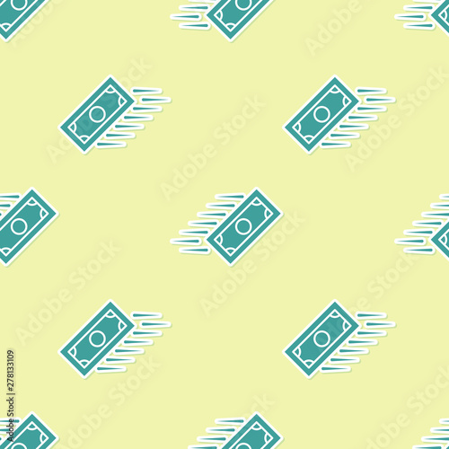 Green Fast payments icon isolated seamless pattern on yellow background. Fast money transfer payment. Financial services, fast loan, time is money, cash back concept. Vector Illustration