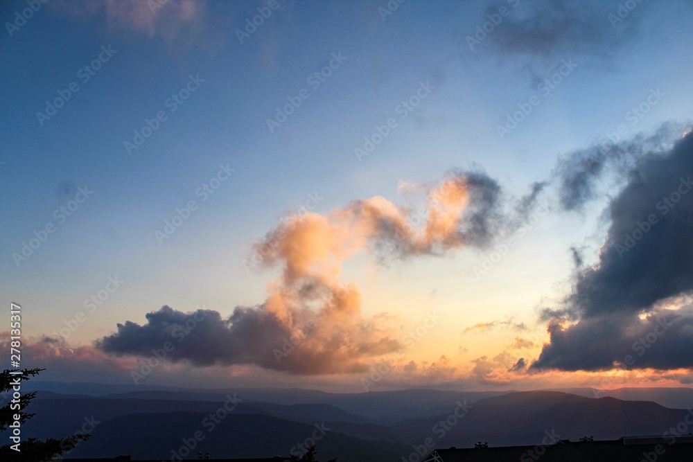 Beautiful and Dramatic Sunset Sky over the Allegheny Mountains West Virginia