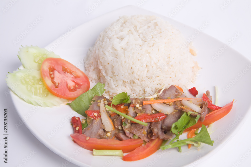 Grilled pork salad and jasmine rice.