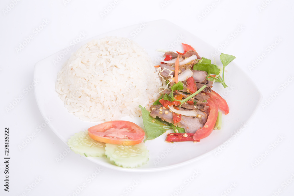 Grilled pork salad and jasmine rice.