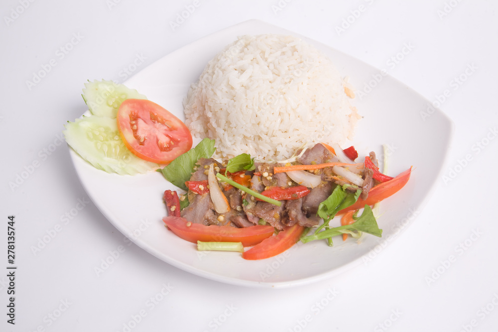 Grilled pork salad and jasmine rice.