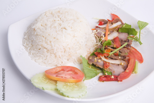 Grilled pork salad and jasmine rice.