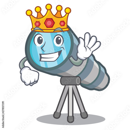 King toy telescope in a cartoon chair