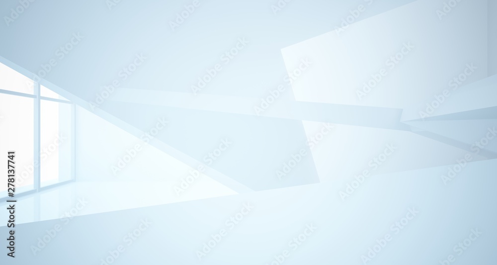 Abstract white minimalistic architectural interior with window. 3D illustration and rendering. Abstract white minimalistic architectural interior with window. 3D illustration and rendering.
