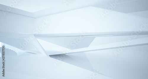 Abstract white minimalistic architectural interior with window. 3D illustration and rendering.