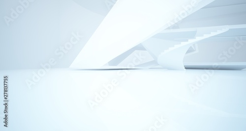 Abstract white minimalistic architectural interior with window. 3D illustration and rendering.