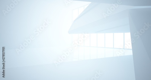 Abstract white minimalistic architectural interior with window. 3D illustration and rendering.