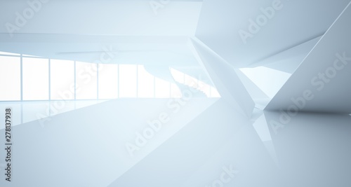 Abstract white minimalistic architectural interior with window. 3D illustration and rendering.