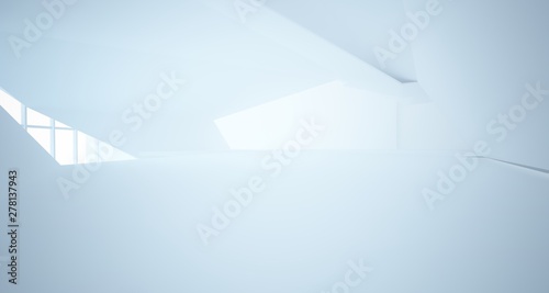 Abstract white minimalistic architectural interior with window. 3D illustration and rendering.