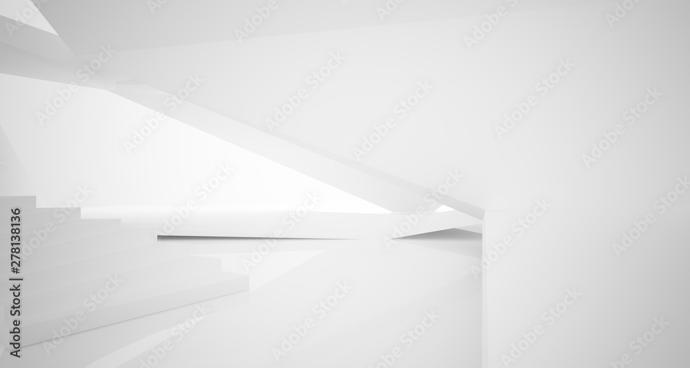 Abstract white minimalistic architectural interior with window. 3D illustration and rendering.