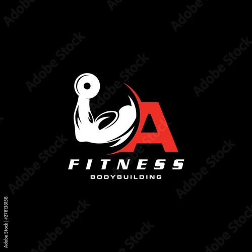 Letter A Logo With barbell. Love fitness logo template. Logo design for gym and fitness .