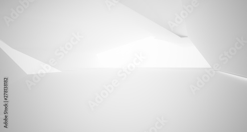 Abstract white minimalistic architectural interior with window. 3D illustration and rendering.