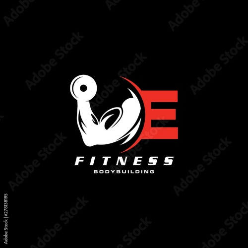 Letter E Logo With barbell. Fitness Gym logo. 