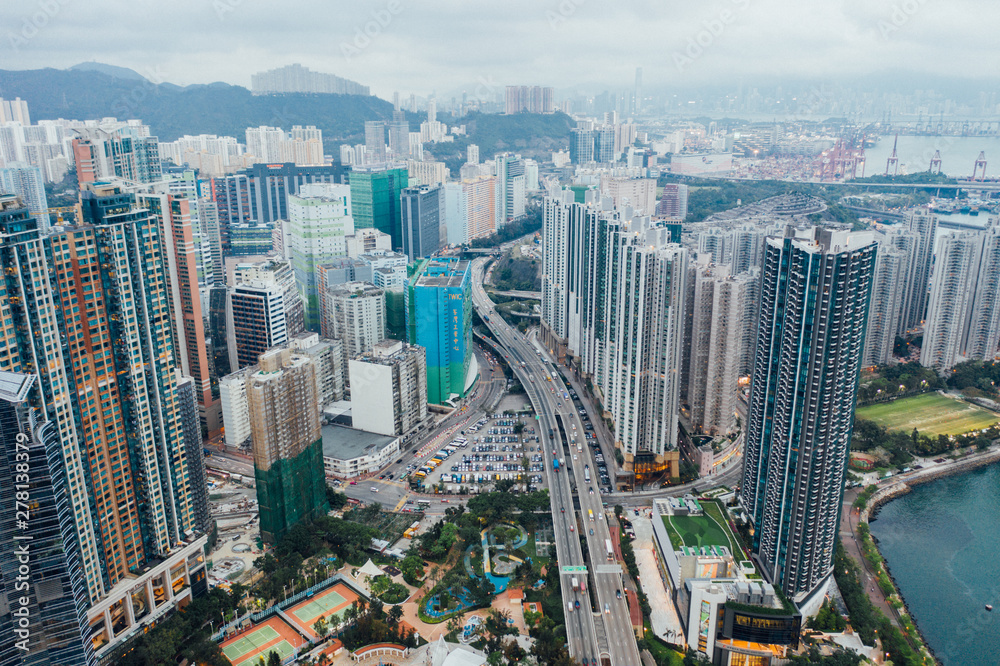 Aerial view of Hong Kong crowed residence a Tsuen Wan Hong Kong.