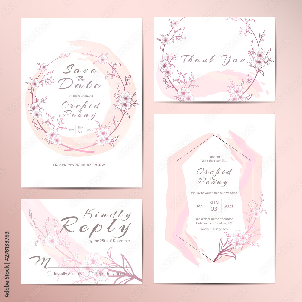 Stylish outlined floral wedding invitation template set Stylish outlined floral wedding invitation template set