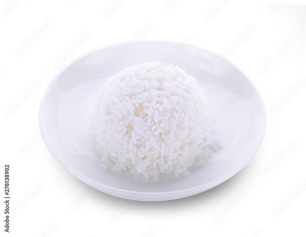 rice in plate isolated on white background