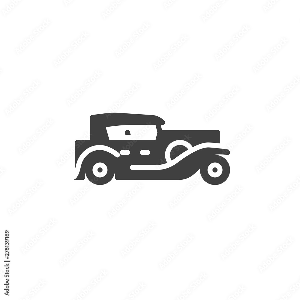 Vintage Car vector icon. Classic model automobile filled flat sign for mobile concept and web design. Retro car glyph icon. Symbol, logo illustration. Vector graphics