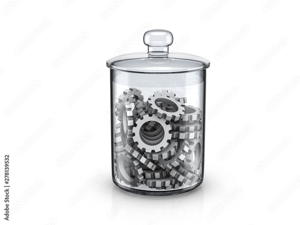 Glass jar with gear symbols copy Glass jar with gear symbols copy