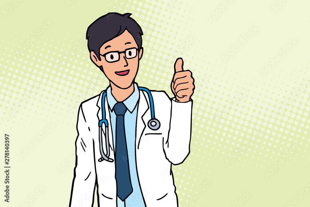 Doctor making thumbs up sign, illustration vector Doctor making thumbs up sign, illustration vector