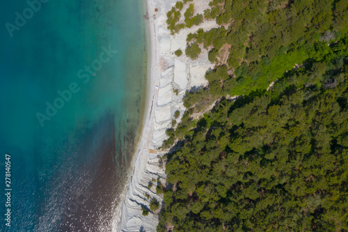 Aerial High Angle View Of Coastline Cliff With Wild Beach, Black Sea, Gelendzhik, Russia