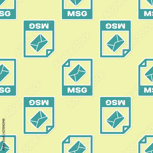 Green MSG file document icon. Download msg button icon isolated seamless pattern on yellow background. MSG file symbol. Vector Illustration