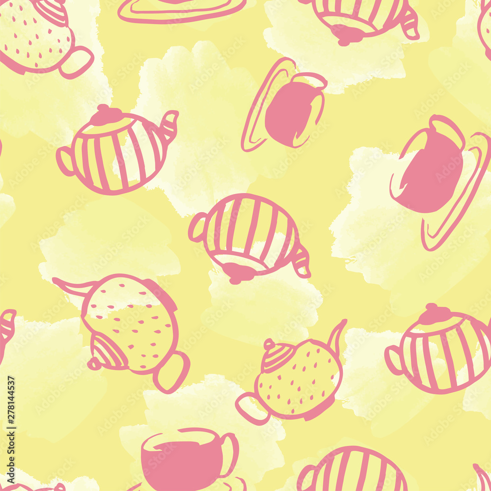 watercolor teapot seamless pattern design
