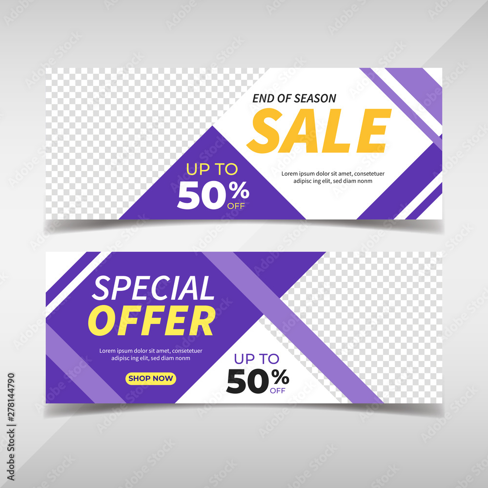 Sale banner collection. Banner template for fashion sale, business promotion with geometric shapes and space for your image. Vol.110