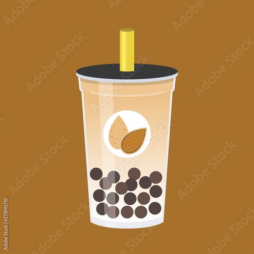 Almond Bubble tea, Pearl milk tea vector illustration