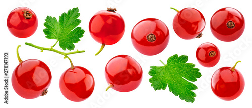 Ripe red currant isolated on white background closeup photo