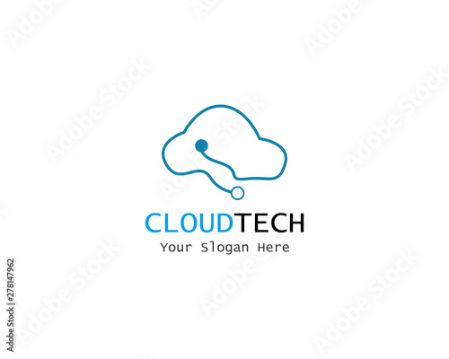 Cloud Digital technology line logo template vector