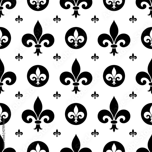 Nahtlose Schwarz weiße Fleur-de-lys Symbole als vektor. Auf einem isolierten weißen hintergrund Nahtlose Lilien symbole, verwendbar für Hintergründe, Tapeten und alle heraldischen Anforderungen.