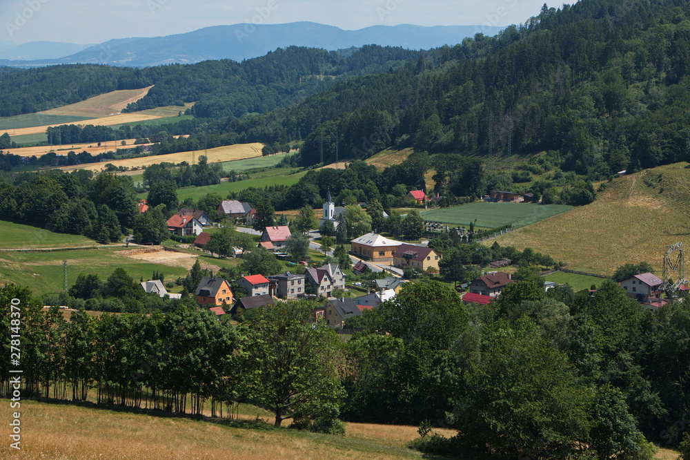 Panoramic view of the landscape round Myslik near Hukvaldy in Beskydy in Czech republic