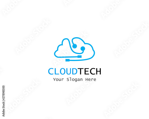 Cloud Digital technology line logo template vector