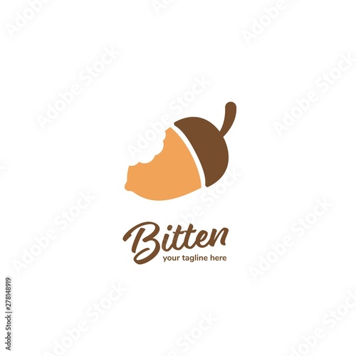 Bitten oak nut peanut logo, bitten squirrel nut logo icon simple flat vector style