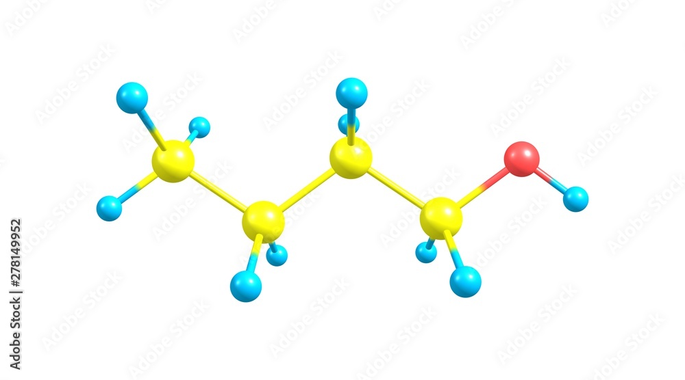 Butyl alcohol molecular structure isolated on white Butyl alcohol molecular structure isolated on white
