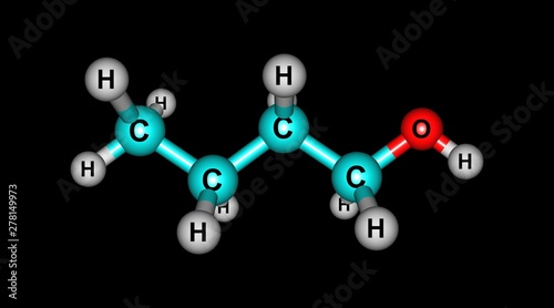 фотографія Butyl alcohol molecular structure isolated on black