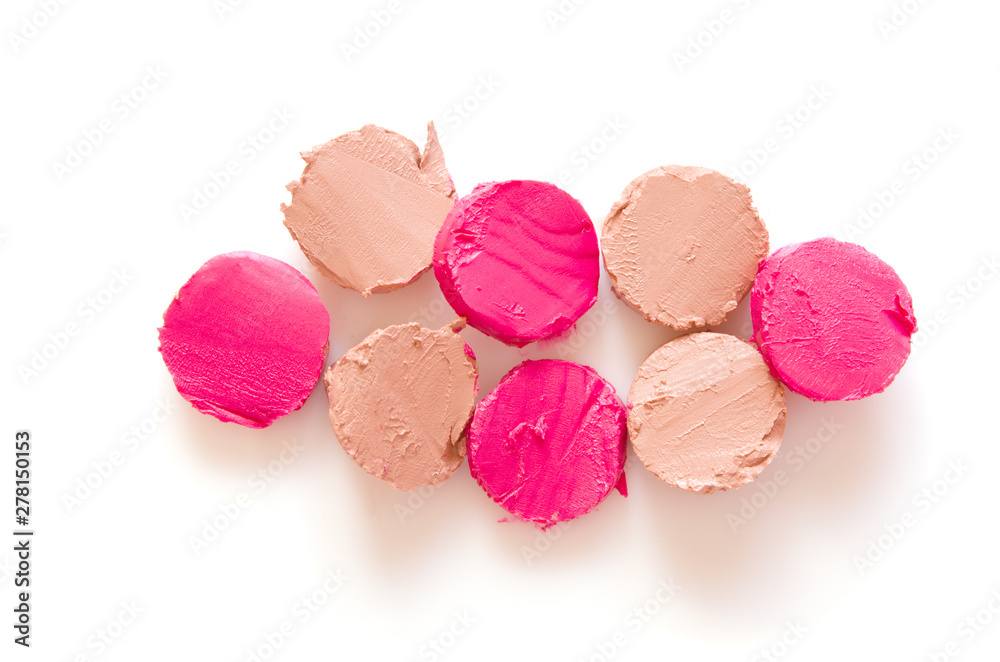 Sliced lipstick sample on white background, flat lay. - Image Sliced lipstick sample on white background, flat lay. - Image