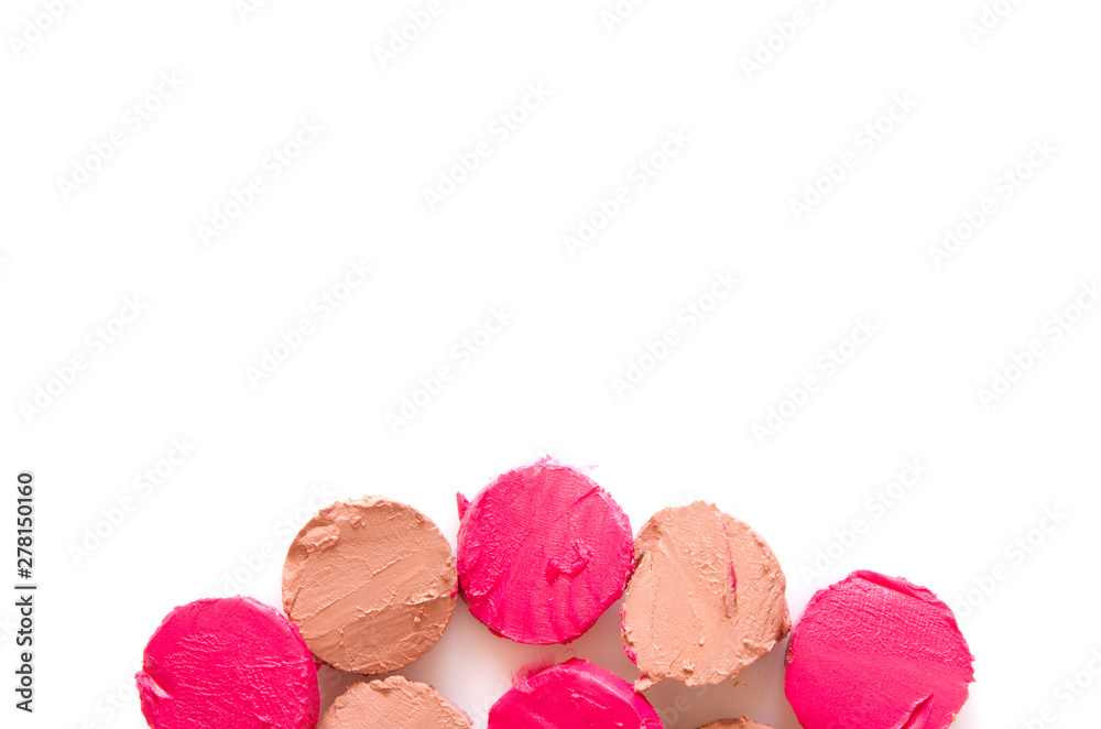 Sliced lipstick sample on white background, flat lay. - Image Sliced lipstick sample on white background, flat lay. - Image