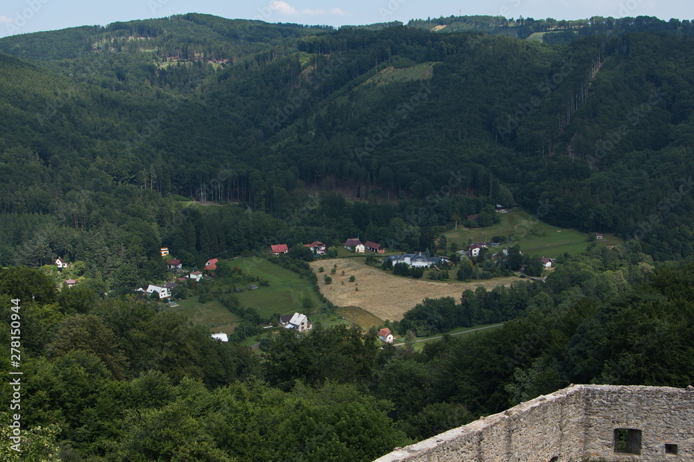 View from the castle Hukvaldy in Beskydy in Czech republic