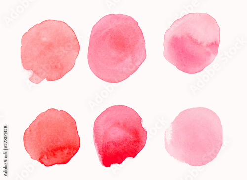 Pink and Red watercolor brush painting in round shape. Watercolor brush texture 