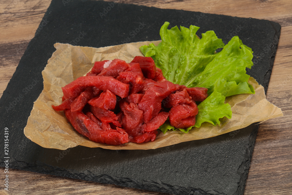 Raw beef meat sliced for cooking