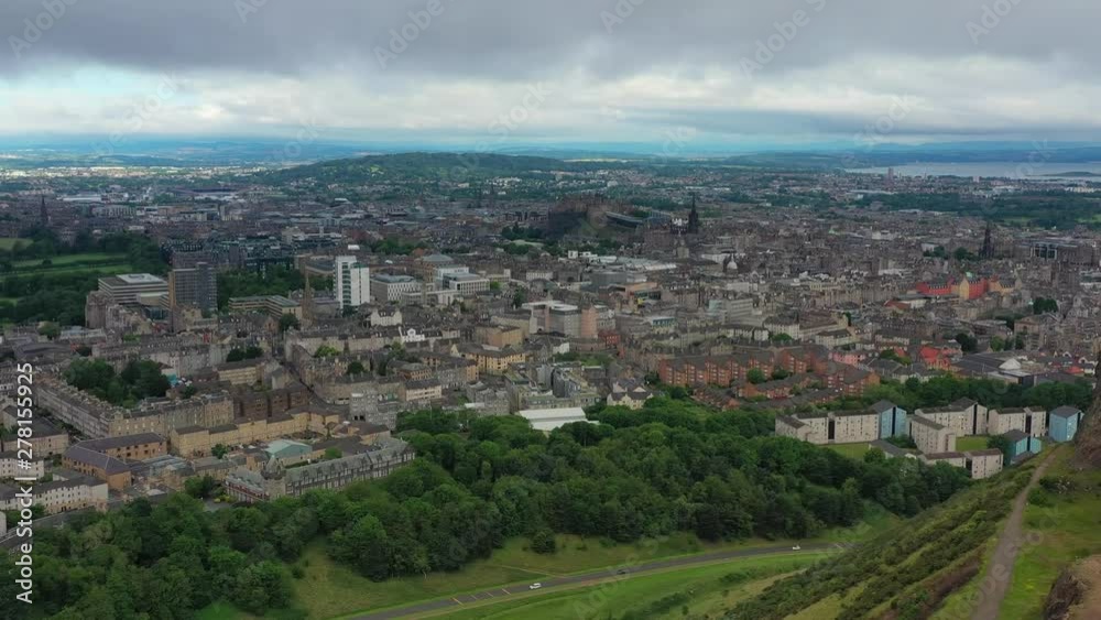 Aerial view of cityscape of Edinburgh, historic centre of city, medieval fortress Edinburgh Castle on Castle Rock - landscape panorama of Scotland from above, United Kingdom, Great Britain, Europe Aerial view of cityscape of Edinburgh, historic centre of city, medieval fortress Edinburgh Castle on Castle Rock - landscape panorama of Scotland from above, United Kingdom, Great Britain, Europe